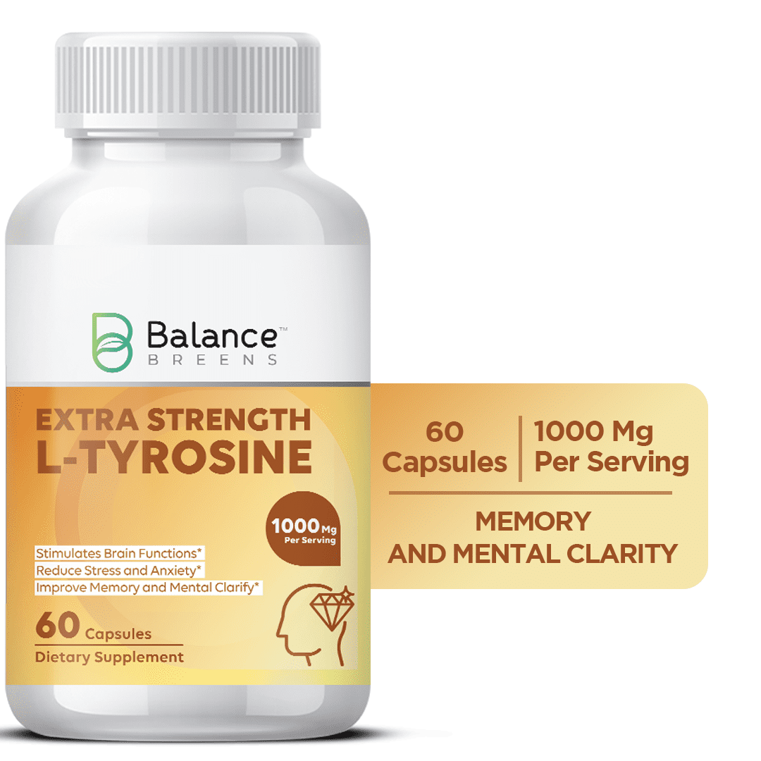 Balance Breens L-Tyrosine Amino Acid 1000mg - 90 Capsules - Cognitive Function, Mental Focus & Natural Energy