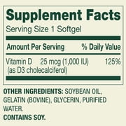 Spring Valley Vitamin D3 Softgels, 25 mcg (1000 IU), 100 Count, Supplement for Bone and Immune Health