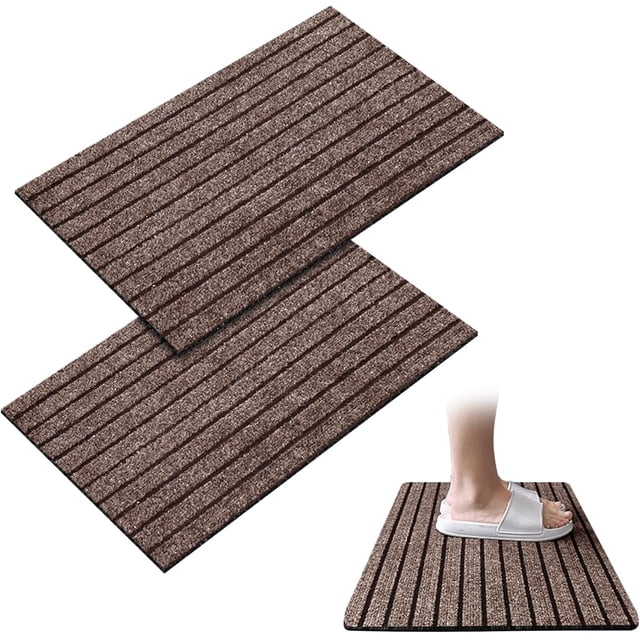 2 Piezas Tapete para Entrada de Casa, Tapete de Bienvenida Antideslizante, Alfombrillas Duraderas para Puerta Interior, Felpudos para Puerta (Café)