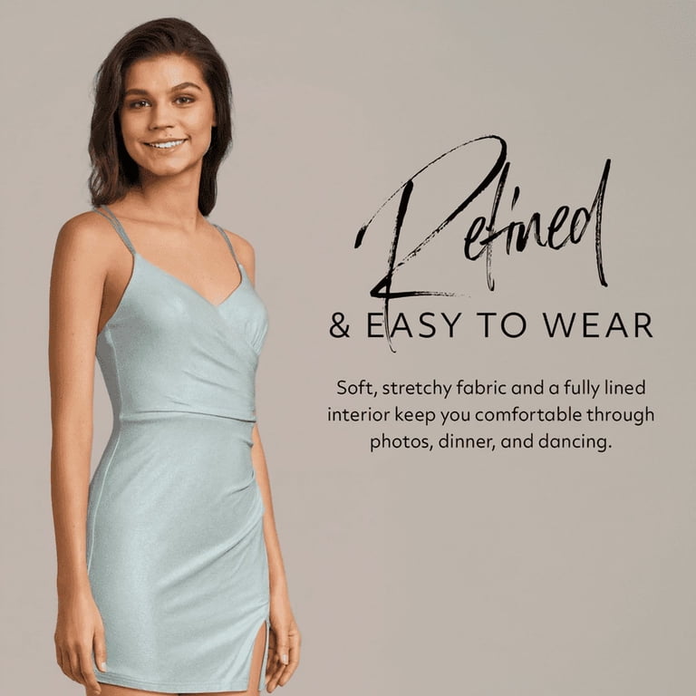 david's bridal short bridesmaid dress David's Bridal Y-Neck Mesh Short Bridesmaid Dress in Meadow