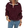 thumbnail image 1 of FASHIONWT Women Quarter-Zip Cozy Brushed Hoodie Jumper Top Warm Flannel Sweatshirt, 1 of 4