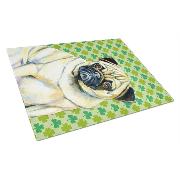 Caroline's Treasures Pug St. Patrick's Day Shamrock Portrait Glass Cutting Board Large