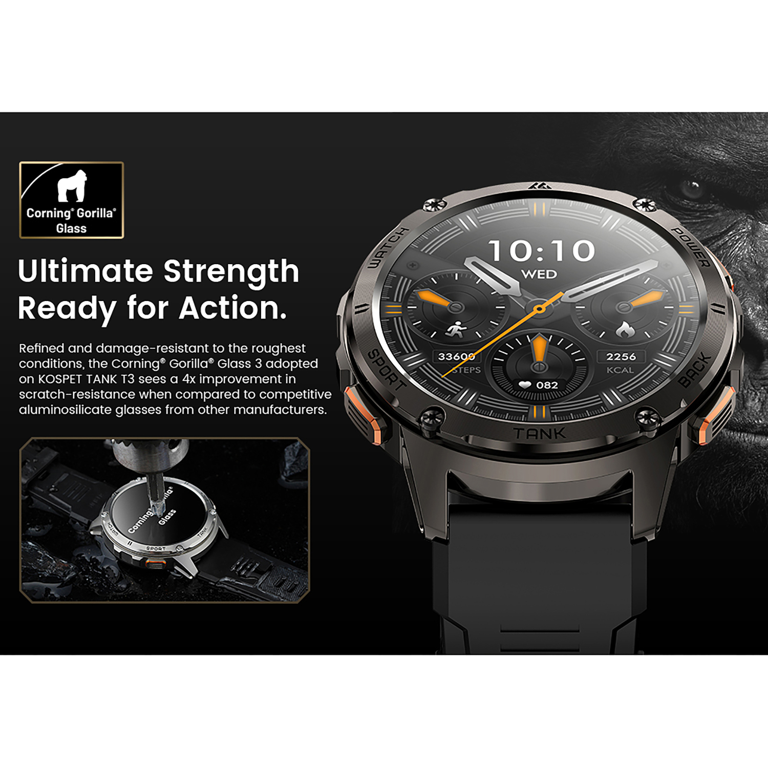 KOSPET TANK T3 Special Edition 1.43-In. AMOLED Smartwatch with Stainless Steel Band (Black), P-TS003-B