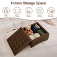 thumbnail image 3 of HASLE 24" Square Storage Ottoman Coffee Table, Linen Tufted Ottoman with Reversible Wooden Tray Lid, Ample Storage Footstool, Dark Brown, 3 of 8