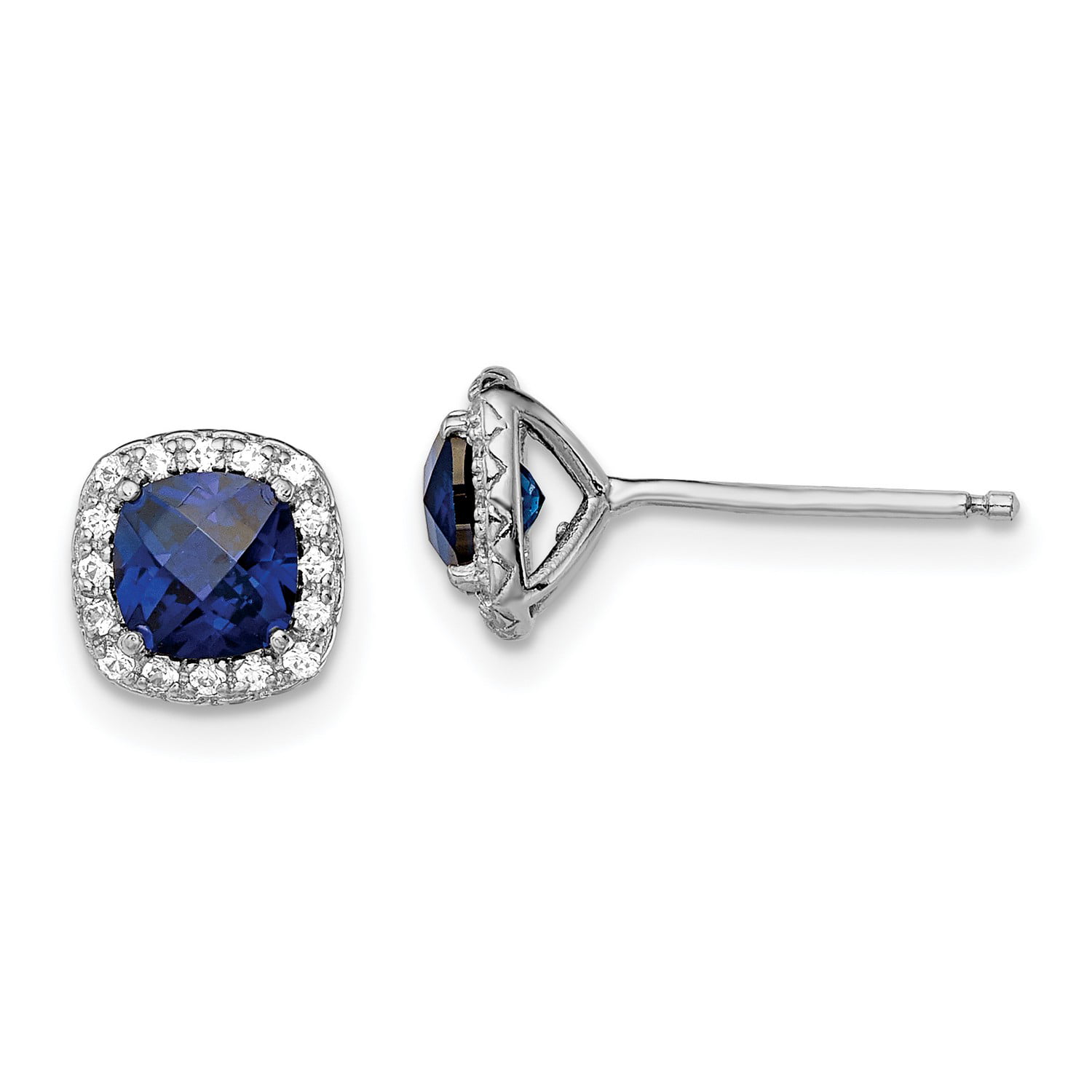 Details about   Sterling Silver Created Blue and White Sapphire Post Stud Earrings 6.5 x 7 MM
