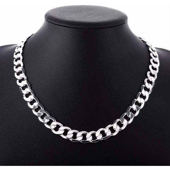 Men 925 Sterling Silver Plated Curb Chain,sterling Silver Over Stainless Steel Necklace