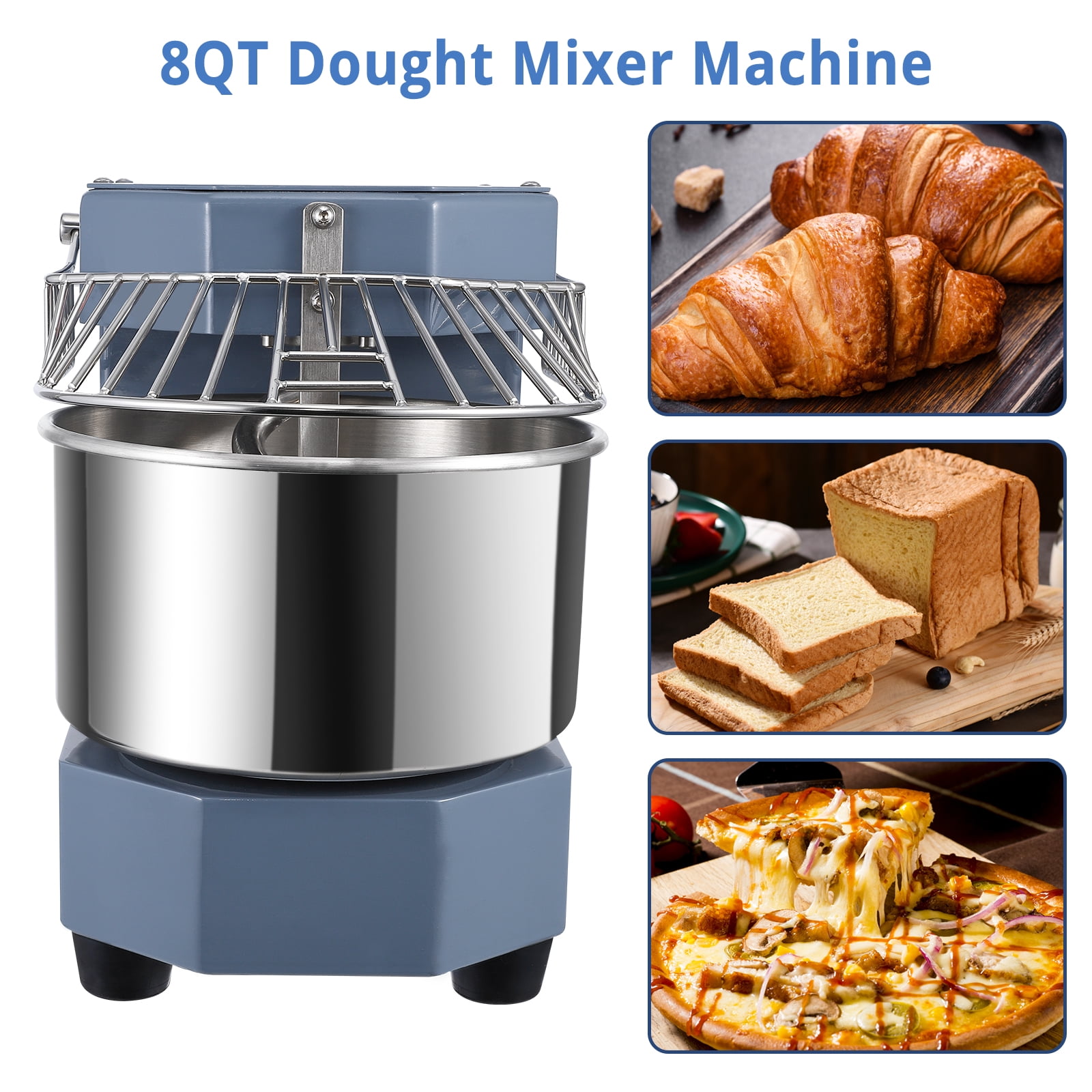 WhizMax 450W Commercial Dough Mixer, 8Qt, Stainless Steel