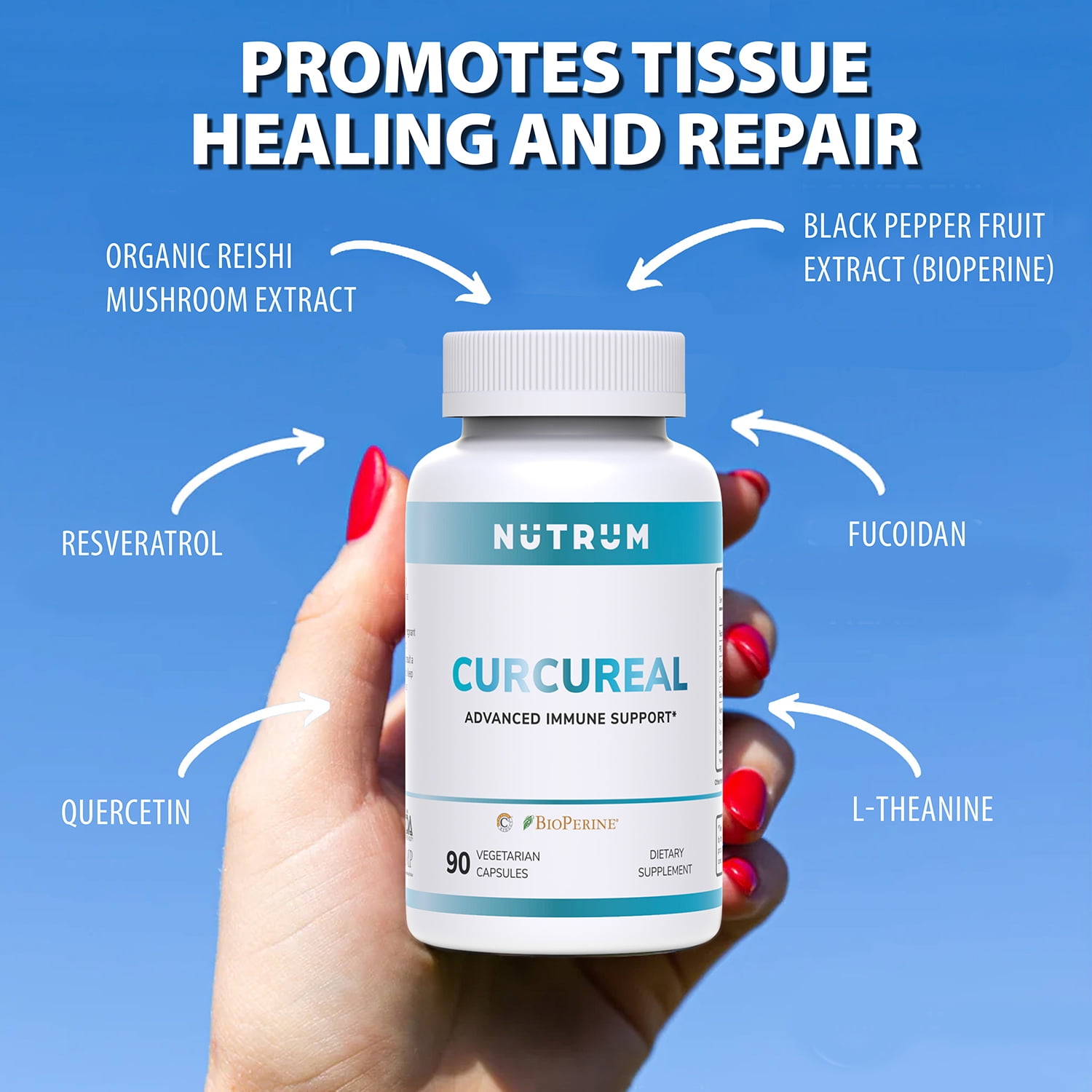 Nutrum Curcureal Immune Support Supplement – Advanced Cellular Defense & Recovery – Curcumin C3 Reduct, Reishi, Quercetin, Fucoidan – 90 Vegan Capsules – Patented Formula