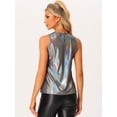 thumbnail image 3 of Camiseta Sin Mangas Con Chaleco Brillante Metálico Brillante Sin Mangas Para Fiesta Y Club Para Mujer Negro sólido1 L, 3 of 5