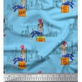 thumbnail image 1 of Soimoi Bleu Modal Satin Tissu Femmes, Valise & Bulidings Décor Architectural Tissu Imprimé Yard 42 Pouces de Large, 1 of 3