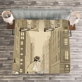thumbnail image 3 of Ambesonne Music Quilted Bedspread Set 3 Pcs, Old Street of New York, Queen Size, Beige, 3 of 3