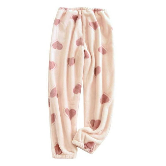 Lhpant Women Fuzzy Fleece Pajama Pants Cute Print Flannel Lounge Pants Winter Warm Pj Bottoms Jogger Pants Pink XL