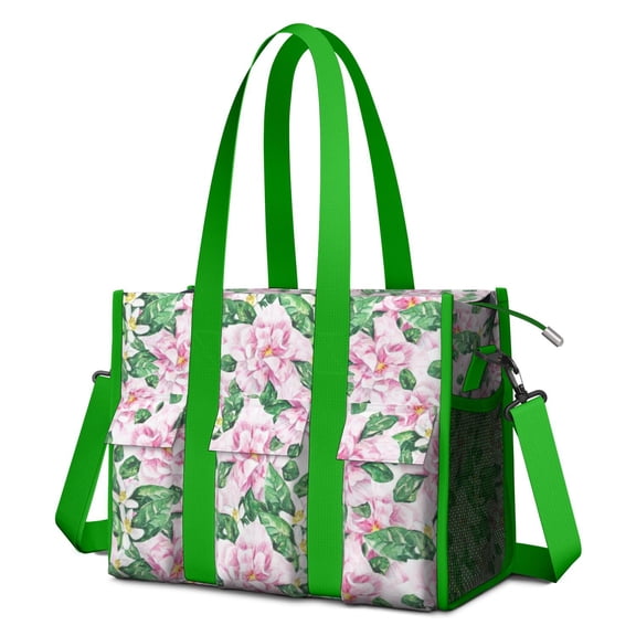 Teacher Tote Bag,Pioneer Flower Floral Print Pattern Teacher Utility Tote Bag,Large Work Tote Bags for Women with Multiple Pockets,Top Zipper Closure,13.8x10.6x6.7 Inch