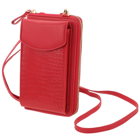NICEXMAS 1Pack Crossbody Phone Bag Red Minimalist Pu Material for Women with Phone Holder Card Wallet Function
