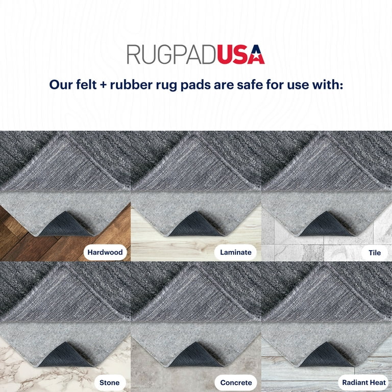 Cushioning Non-Slip Rug Pad, Dual Surface(Felt + Rubber Grid) Carpet  Underlay, Mat Gripper for All Floors and Finishes, 1/8(3mm) Thickness 
