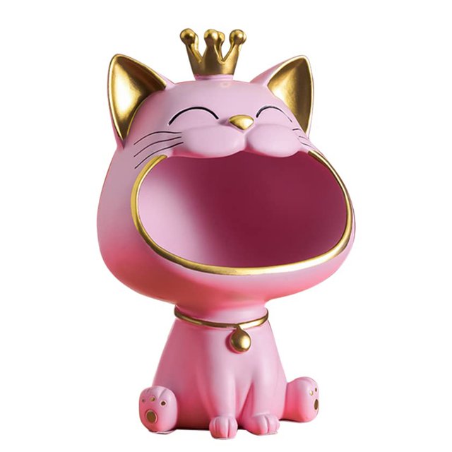 Adorno De Almacenamiento De Gato De La Suerte Estatua de gato de la suerte de resina, ornamento de almacenamiento, caja de llaves de entrada, decoración del hogar (rosa)