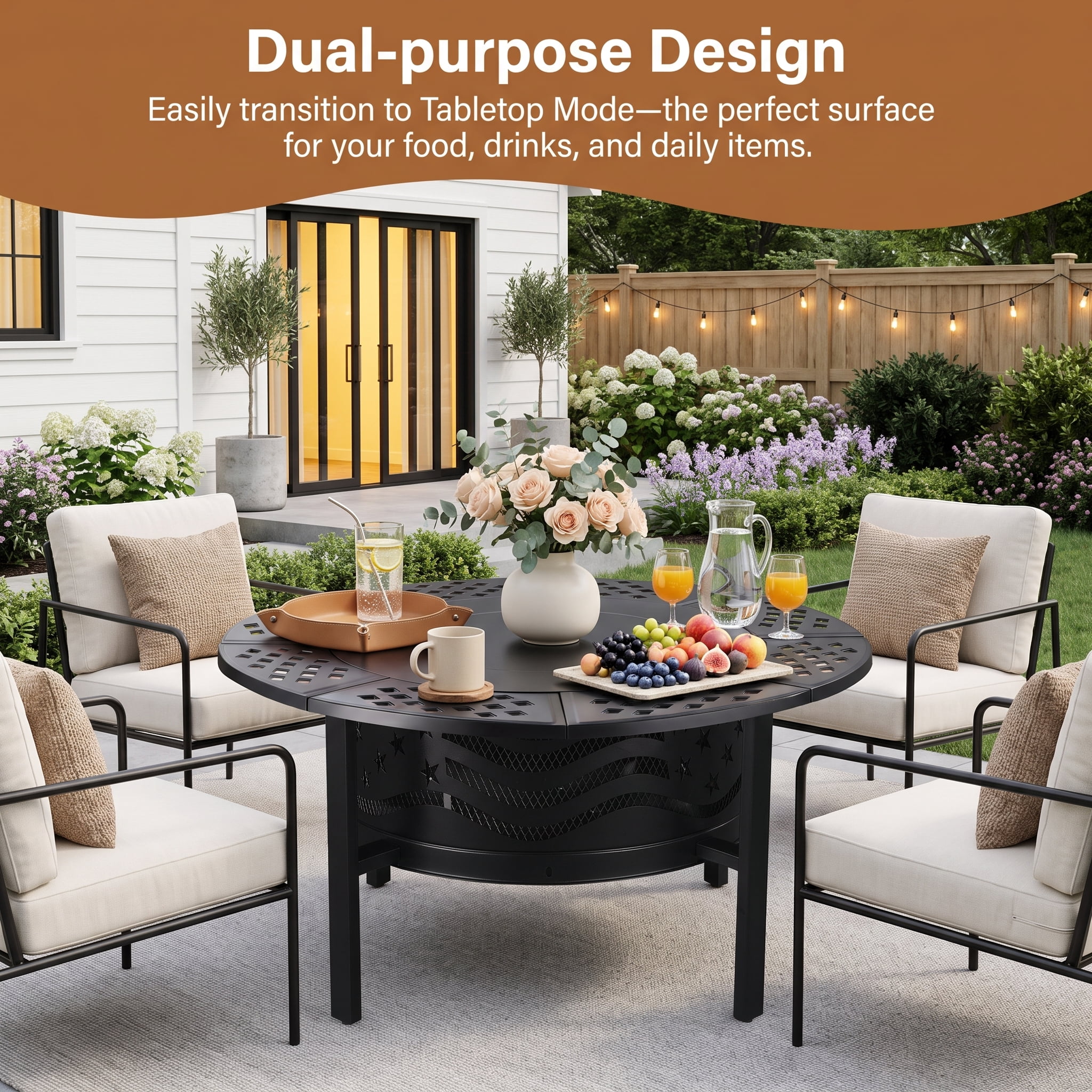 Prilinex 42" Fire Pit Outdoor with Poker, Large Round Fire Pits for Outside with 2 Adjustable Grills, Lid for Patio Backyard BBQ