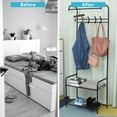 thumbnail image 3 of 3-in-1 Entryway Shoe and Coat Rack, Hall Tree Metal Coat Stand with Bench Coat Hanger, Clothes Stand Shoe Rack Bedroom Storage Shelf Organizer, 2 Shelves for Space Saving, 3 of 10