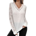 thumbnail image 2 of Camisas de encaje,Blusa de encaje con escote en V para mujer, camiseta de manga larga tipo farol, poliéster, uso diario informal, sopatenor, 2 of 8