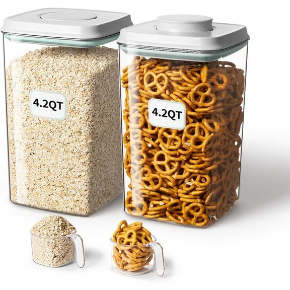 ANKOU 2-Pack 4L/4.2qt Airtight Food Storage Containers with Scoop & Pop Lid PET Containers
