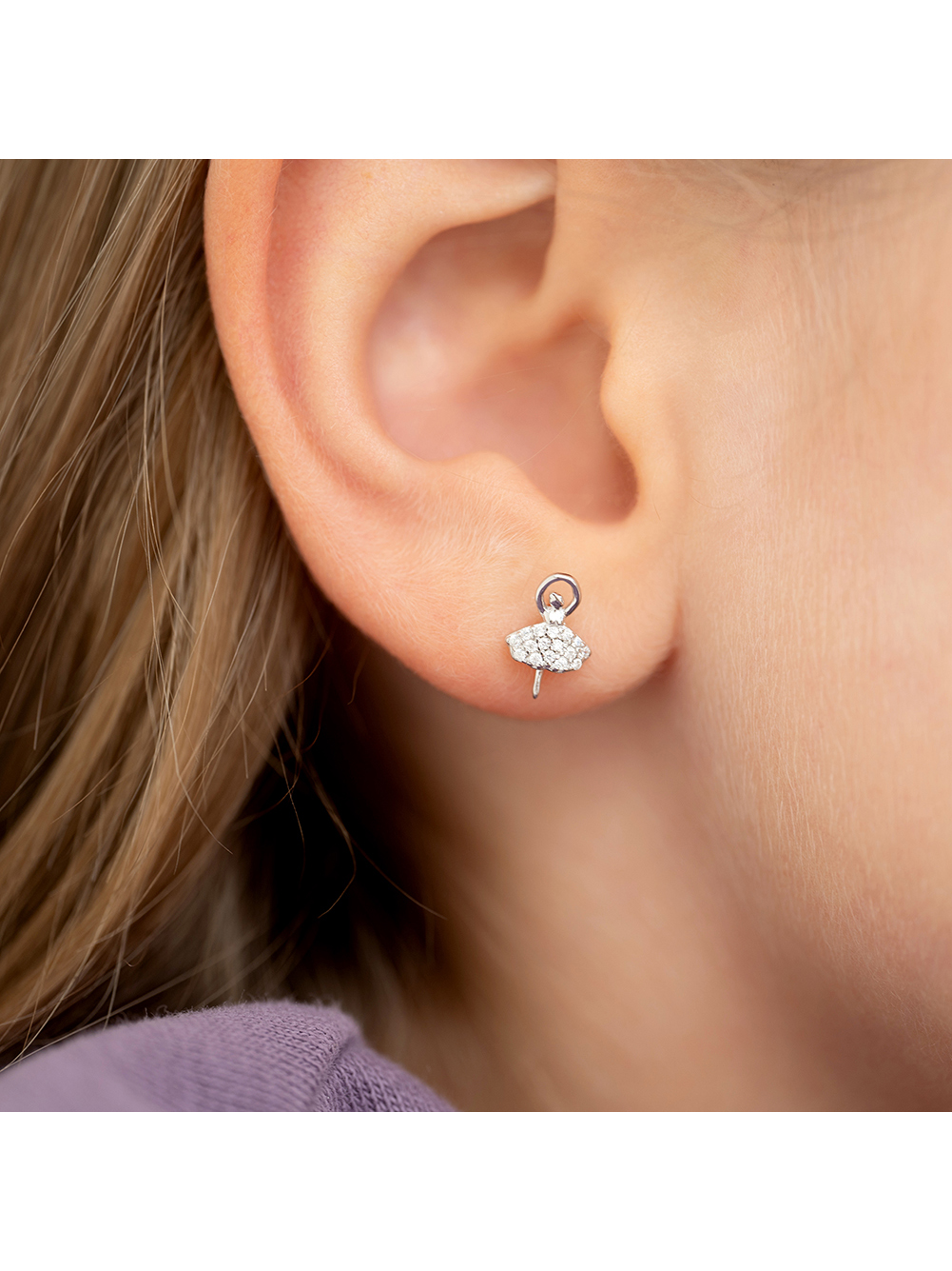 Twirling Ballerina Kids / Children / Girls Earrings Screw Back - Sterling Silver