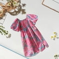 thumbnail image 2 of Mercatoo Toddler Girls Floral Dress Square Neck Puff Sleeve A-Line Dress Summer Beach Smocked Dress for Girls, 2 of 4
