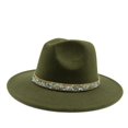 thumbnail image 1 of Fedoras-sombrero fedora con cadena dorada para hombre y mujer, gorro de ala ancha, color sólido, jazz, Otoño e Invierno, 1 of 4