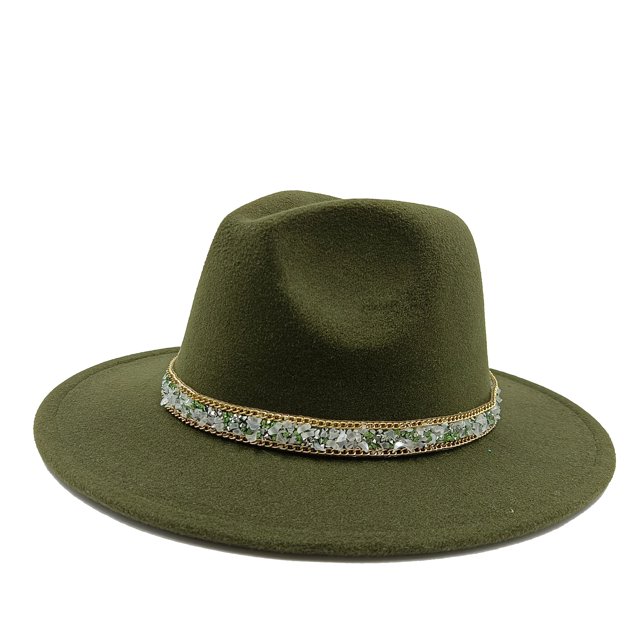 Fedoras-sombrero fedora con cadena dorada para hombre y mujer, gorro de ala ancha, color sólido, jazz, Otoño e Invierno