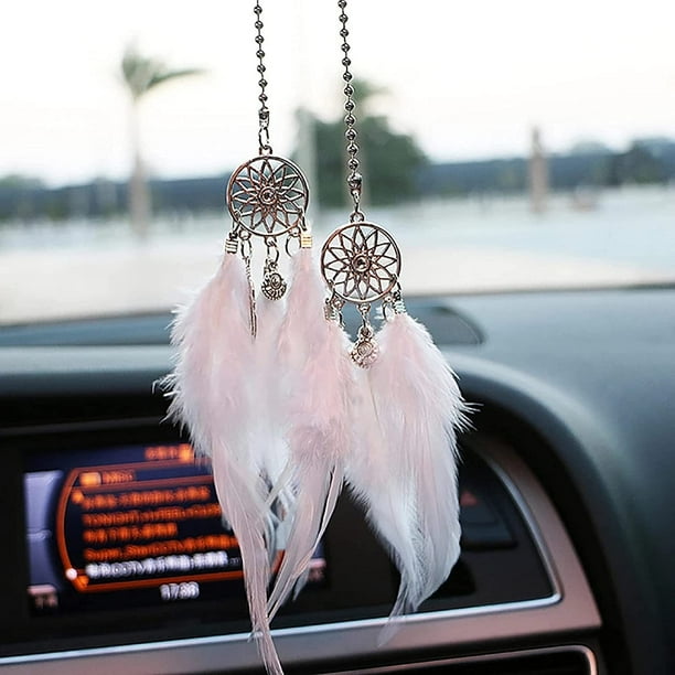 Atrapasueños Hecho A Mano Con Plumas (2 Piezas): Colgante Para Coche O Dormitorio – Paz Y Buenos Sueños