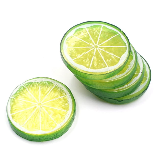 30 unidades de guarnición falsa de rodajas de limón, fruta artificial, comida sintética, decoración para el hogar (rojo, verde y amarillo, cada color, 10 unidades),11 Afortunado Sencillez
