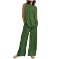 thumbnail image 1 of Yuyuzo Ensemble 2 Pcs pour Femmes Débardeur Col Rond Décontracté d'Été Pantalon Large à Cordon avec Poches, 1 of 6