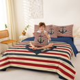 thumbnail image 3 of spefrowx Retro Striped Navy Anchor Full Size Bedding Sets for Kids, Marine Braided Cord Full Size Bed in a Bag, Navy Reversible, 7 Pieces, 3 of 6