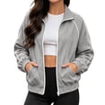 thumbnail image 3 of Sweatshirt Jacket for Women Stand Collar Full Zip Long Sleeve Casual Athletic Outerwear with Pockets for Outdoor M, 3 of 8