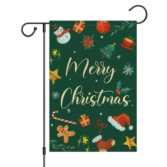 VOCHIC Merry Christmas Garden Flag 12x18 Double Sided, Burlap Welcome Christmas Tree Winter Yard Flags for Xmas Outside Outdoor Decoration (ONLY FLAG)