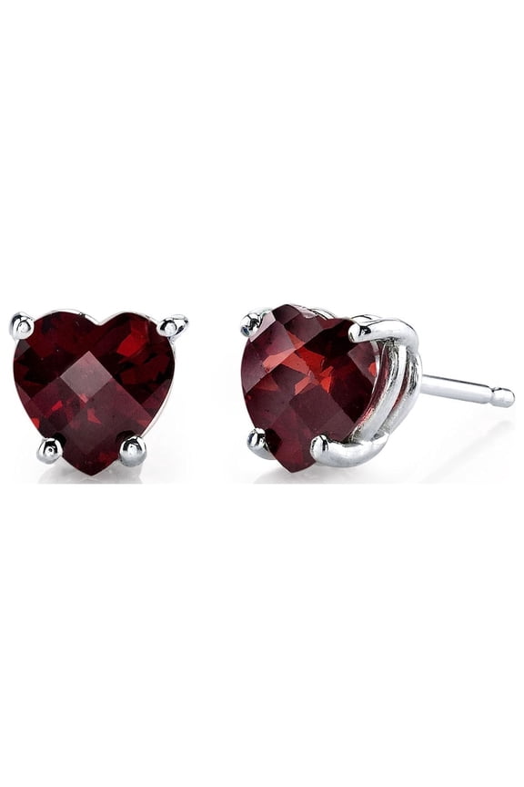 24k White Gold 2 Ct Heart Created Garnet Stud Earrings Gift for Women Plated by Paris Jewelry