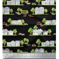 thumbnail image 1 of Soimoi Rayon Crepe Fabric Vehicles,Tree & Shops Architectural Print Fabric by Yard 46 Inch Wide, 1 of 3