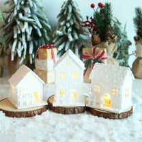 Mini Christmas Wooden House LED Farmhouse Snow View Ornament Christmas Indoor Decor Town Xmas Light-Up Village Scene Decorations(3PCS)
