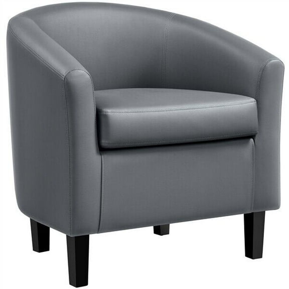 Faux Leather Accent Chair Barrel Chair Modern for Living Room Bedroom Gray