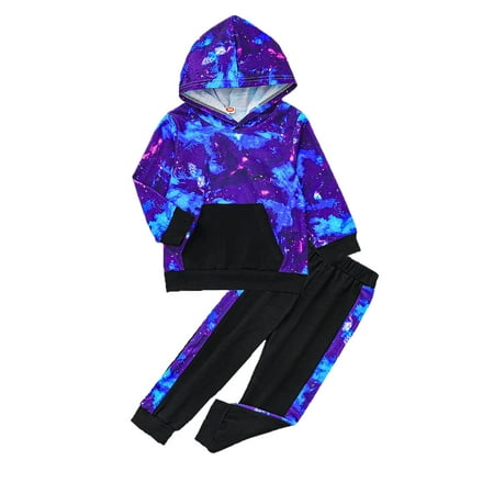 

LAPAKIDS Toddler Boy Clothes Galaxy Print Hoodie Outfits 5-6T