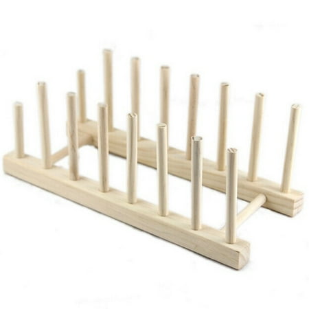 

EDFRWWS Wooden Plate Rack Wood Stand Display Holder Lids Holds 7 New Heavy Duty