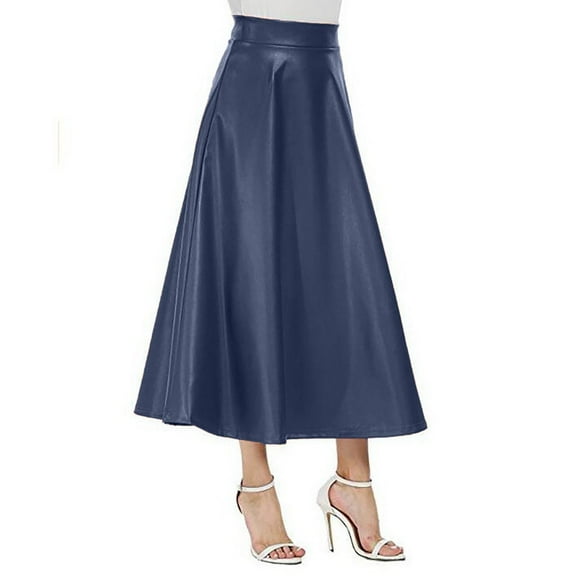 Vedolay Skirt For Women Women's Midi Skirts Solid Elastic Waist Flare Tiered Long A-Line Skirt with Pockets,Blue M