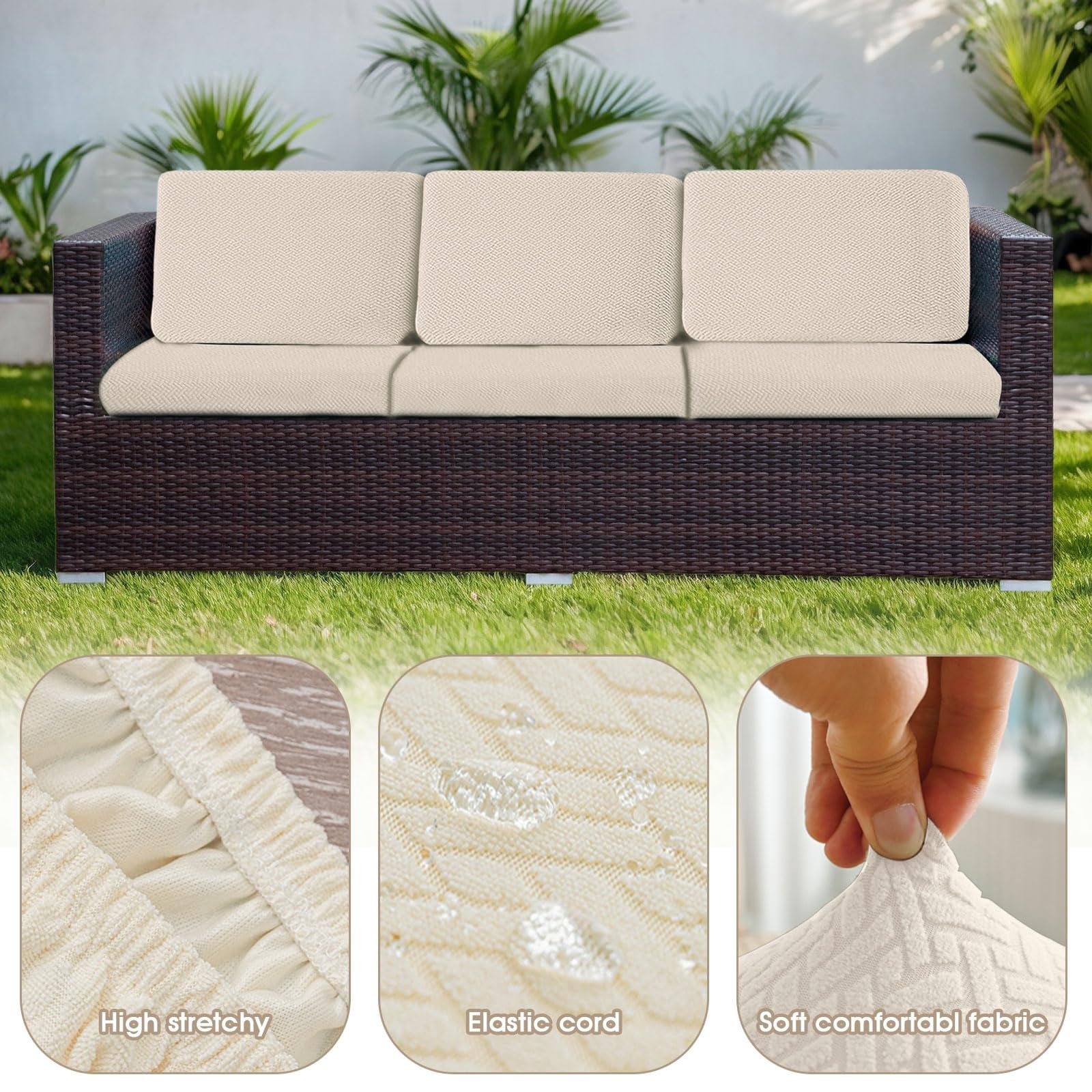 Outdoor Waterproof Couch Cushion Covers, Stretch Individual Patio Chair Cushion Outdoor Seat Cushion Pad