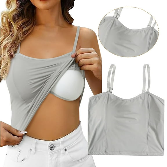 SNKSDGM Female Spaghetti Strap Tank Top with Built in Bra Plus Size Spaghetti Strap Tank Top Cropped Shelf Bra Camisoles Adjustable Spaghetti Strap Tank Tops Basic Layer One Size