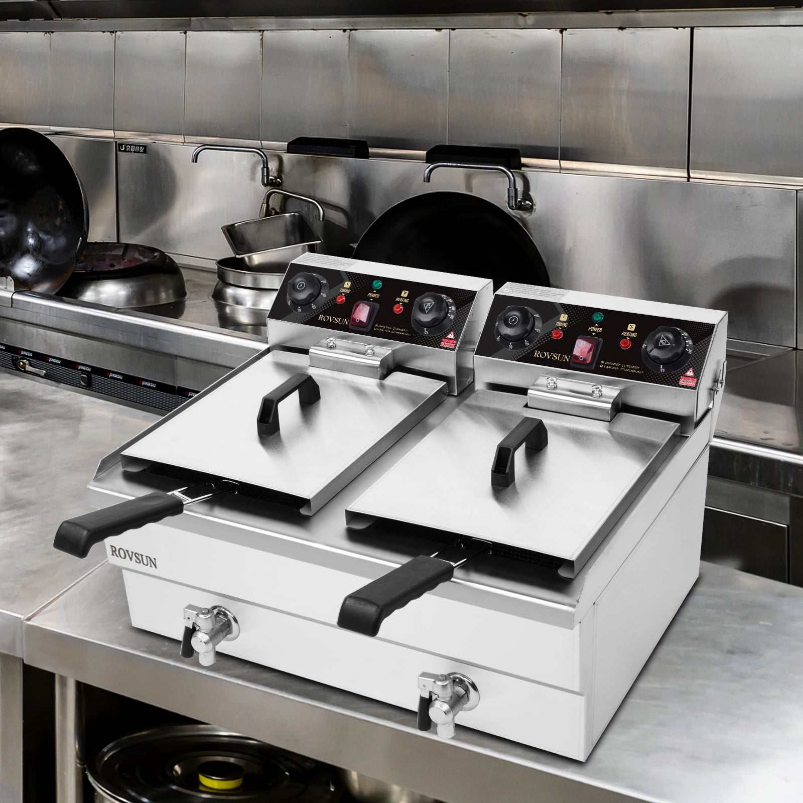 ROVSUN 15qt 3400W 2-Basket Commercial Electric Deep Fryer, Stainless Steel