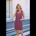 thumbnail image 4 of Vestido de Fiesta Corto Ajustado con Cuello Redondo, Sin Mangas, de Punto, con Botones y Bolsillos para Mujer (Verano 2025) Rojo Ladrillo XL, 4 of 10