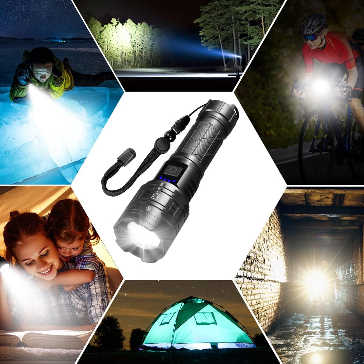 2Pack Rechargeable Flashlights High Lumens, 990000LM Powerful Tactical Flashlights, 5 Modes LED Flashlight Adjustable, Brightest Flashlight Waterproof, Handheld Flash Light for Home, Camping, Hiking