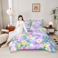 thumbnail image 4 of Castle Fairy Kids Teens Spring Garden Flowers 3 Pieces Queen Comforter Set,Dreamy Floral Daisy Rose Ultra Soft Bedding Sets,Gradient Pink Purple Bedding Comforter Set Breathable, 4 of 8