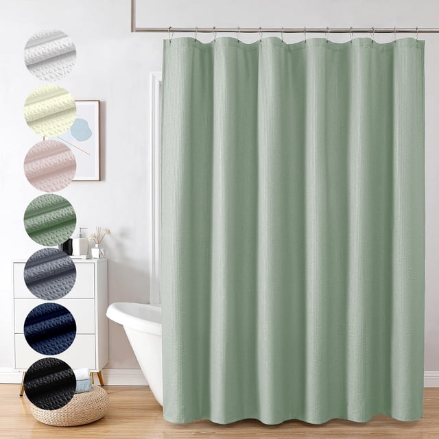 OVZME Cortina de ducha verde salvia – Cortinas de ducha con textura en relieve 3D para baño Boho Waffle verde cortinas de ducha de lujo Hotel tela cortina de baño para baño 72 ancho x 72 alto verde sa