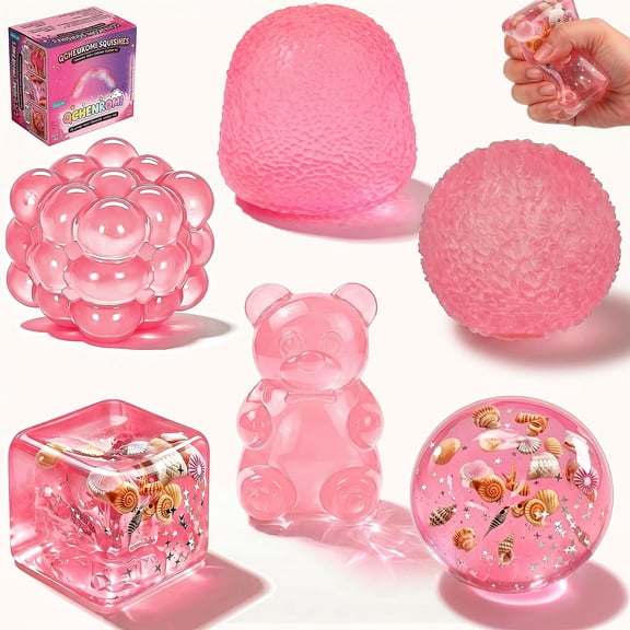 QCHENKOMI 6-Piece Squishies Sensory Fidget Toys, Slow Rising Soft Squishy Set with 6 Different Designs for Desk, Office, Daily Use