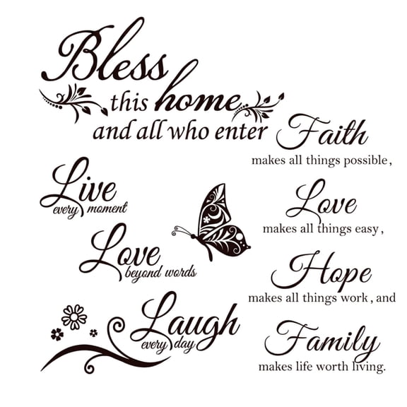 6 Pcs Family Inspirational Quote Wall Decals, 11.2×23.6 Inch Removable English Script Vinyl Wall Stickers for Living Room Bedroom Home Decor